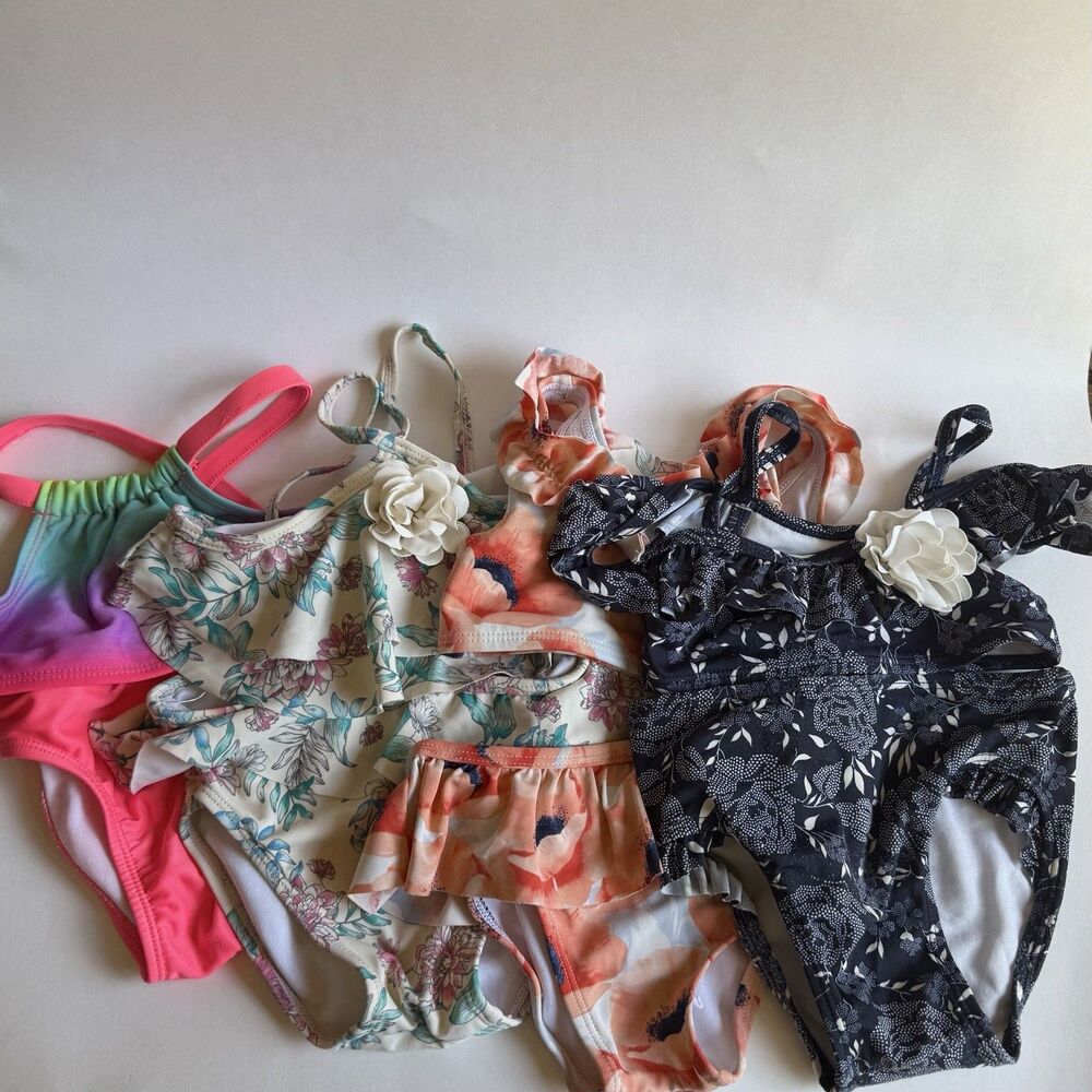 JANIE & JACK- Cat&Jack Floral & neon toddler girl Swimsuit-lot of 4- 12 to 18 MO